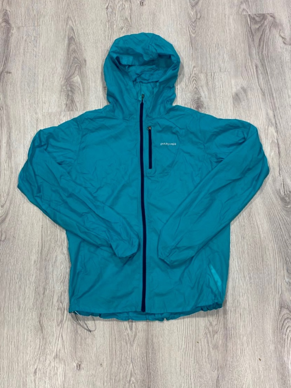Patagonia Houdini Jacket Teal Blue Full Zip Hooded Windbreaker Size Medium